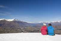 Couple viewing mountains